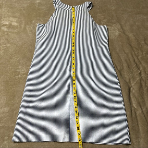 London Times Seersucker Racerback Sundress Blue White Stripes Crochet Size 10 - Picture 12 of 12